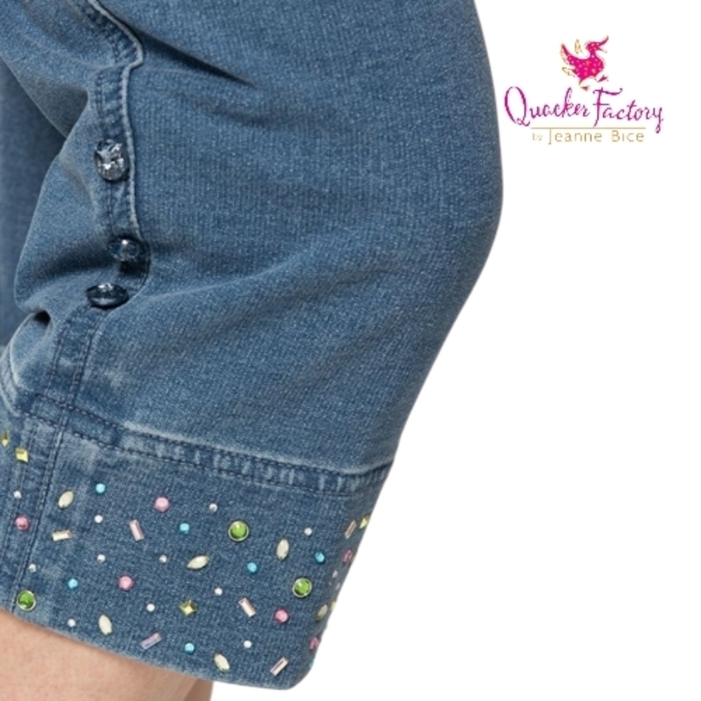 QUACKER FACTORY DreamJeannes Convertible Capris w Multicolor Embellishment XXS - Picture 5 of 6